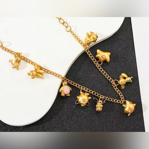 24K Gold Pokemon Characters Charm Bracelet Adjusta Sizing Anime Kawaii - Picture 5 of 7